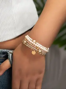 Boho Style Faux Pearls Beaded Bracelets Stack, Beautiful Bracelets, Pearl Embellished Fashion Jewelry for Party, Daily Clothing Decor, Birthday Gift