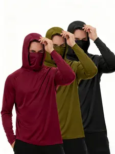 3-Piece Men's Hooded Sweatshirt Set with Face Cover Long-Sleeve Sportswear for Outdoor Fitness Comfort and Style Ideal for Versatile Outfits Activewear