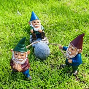 Three whimsical dwarf alien capture garden statues-resin outdoor decorations for Easter and Halloween, interesting courtyard and lawn decorations, very suitable for DIY garden party decoration, gray, Garden Gnomes, Garden Sculptures, 3.82 inches high.