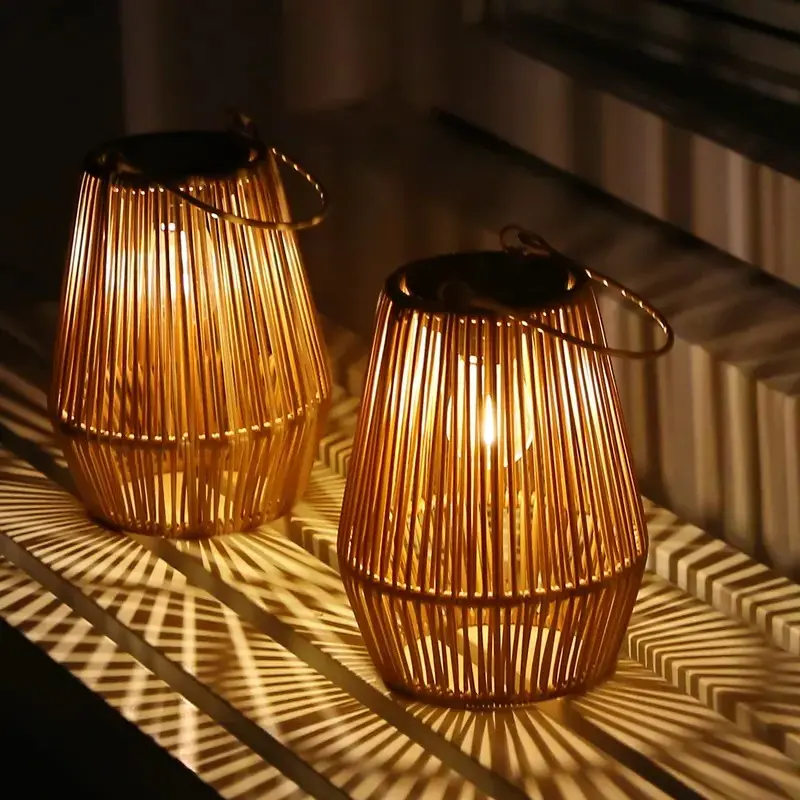 Solar Garden Lights, 2/4 Pack Handwoven Rattan Solar Lanterns, Waterproof Outdoor Lighting for Patio, Yard, Porch, Pathway Decoration, Outside Lights, Solar Pathway Lamp