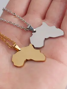 Adjustable African Map Necklace for Men & Women, Stainless Steel Africa Continent Pendant Jewelry, Hip Hop Gift
