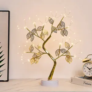 Gold Leaf Tree Light with 72 LED Copper Wire String Lights, Touch Switch Dual Mode Flashing Decorative Lamp for Home Christmas Valentine Room Decoration