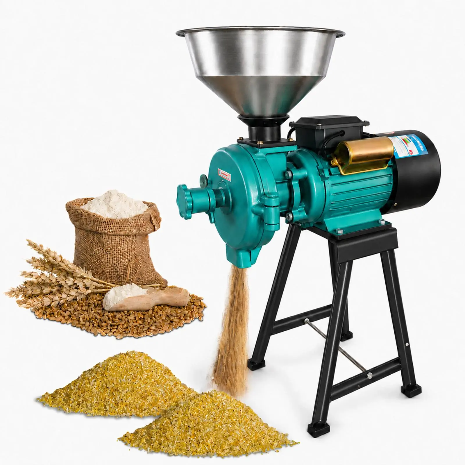 3000W Electric Grain Mill Grinder - Cast Iron Farm Feed Pulverizer with Rubber Ft, 1460 rpm, 110 lbs/Hr, Mesh Adjustment, Grain Processing, Dry Materials, Commercial Livestock Feed Crusher