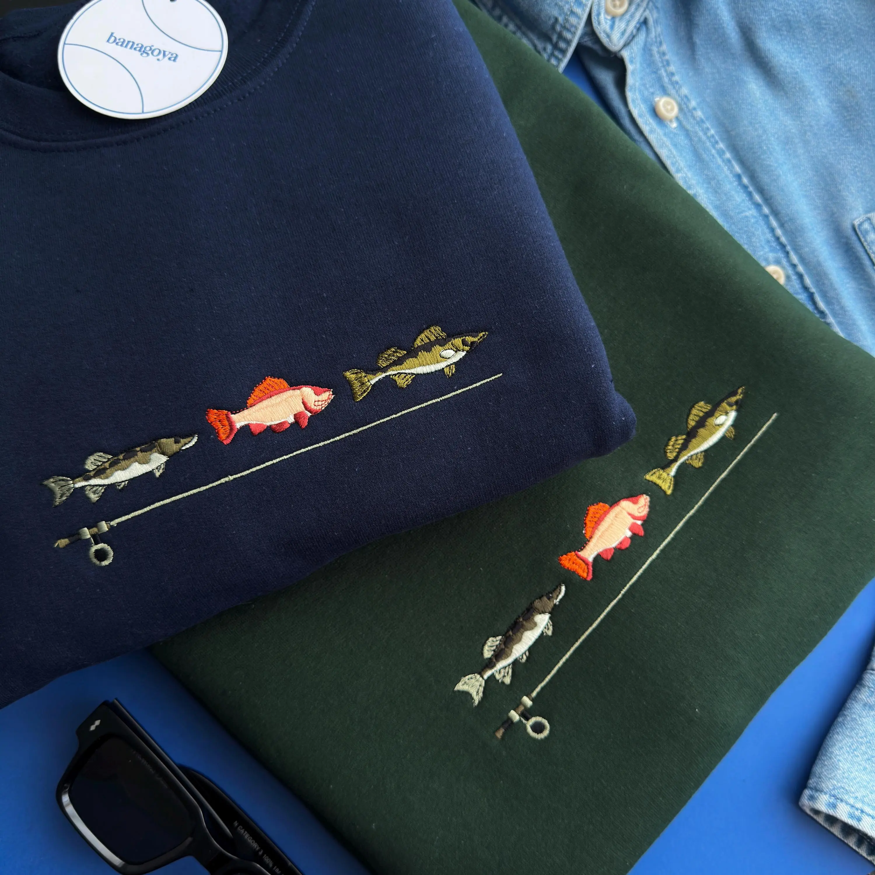 Fish Sweater – Fishing Sweatshirt Gift for Him, Embroidered Fish Crewneck, Lake Life Shirt, Gift for Dad
