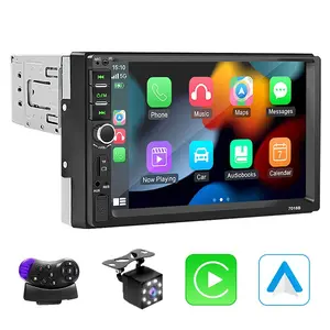 7 Inch 1 Din Carplay Touch Screen Radio, Voice Control, Bluetooth-compatible 5.0, Rear View Camera, USB/TF/FM, Compatible with 12V Vehicles