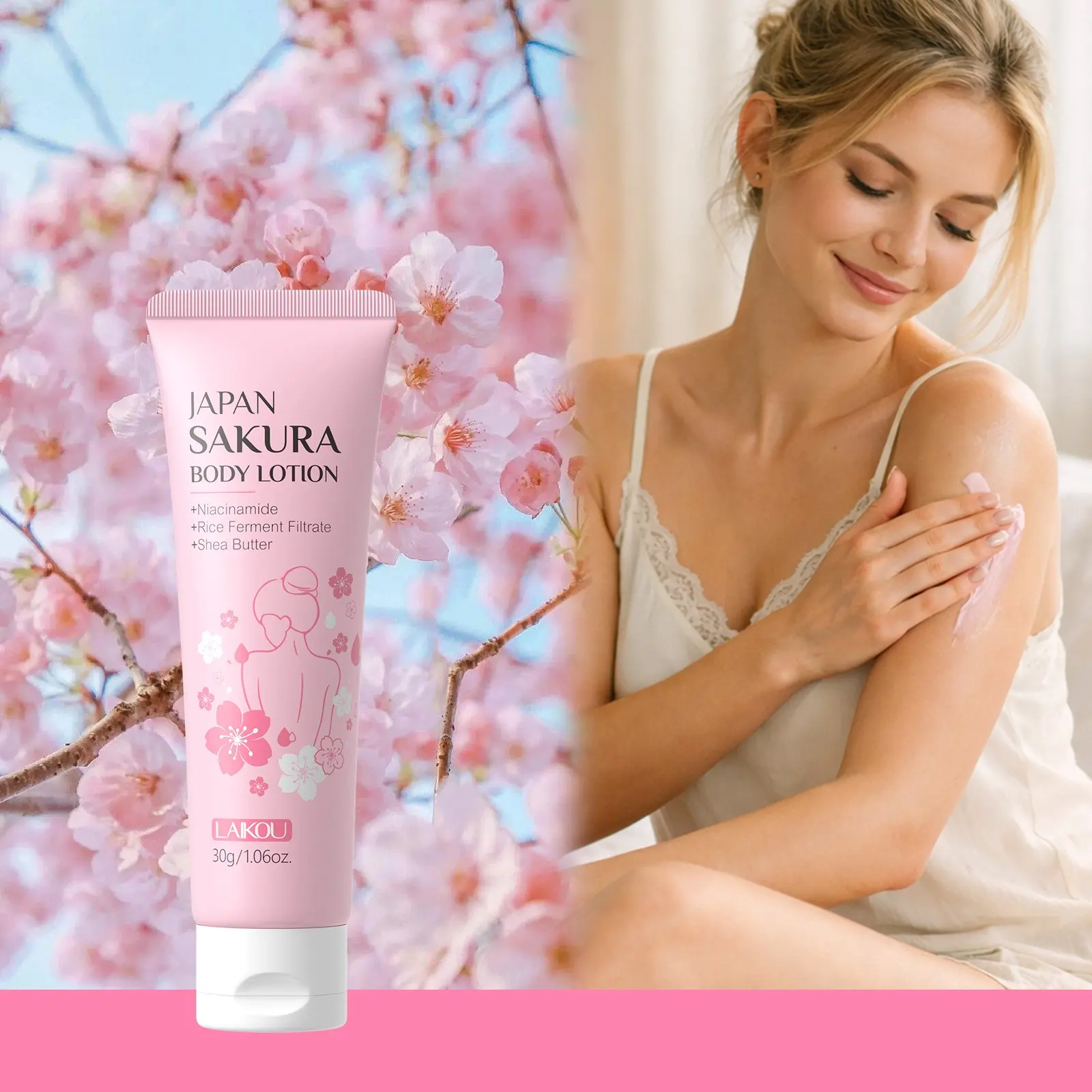 Sakura Body Lotion 30g , Japanese Cherry Blossom Moisturizing Body Milk , Lightweight Non-Greasy Fast Absorbing , Hydrating & Softens Skin , Travel Size Portable for On-The-Go Care Moisturizer Body Care Product