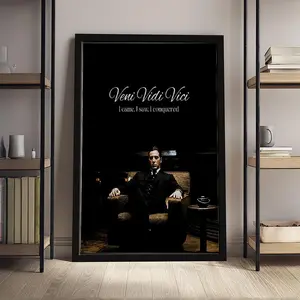 The Godfather "Veni Vidi Vici" Canvas Wall Art, Michael Corleone Movie Quote Print, Gangster Decor for Man Cave Home Office, Framed/Unframed with Multiple Sizes