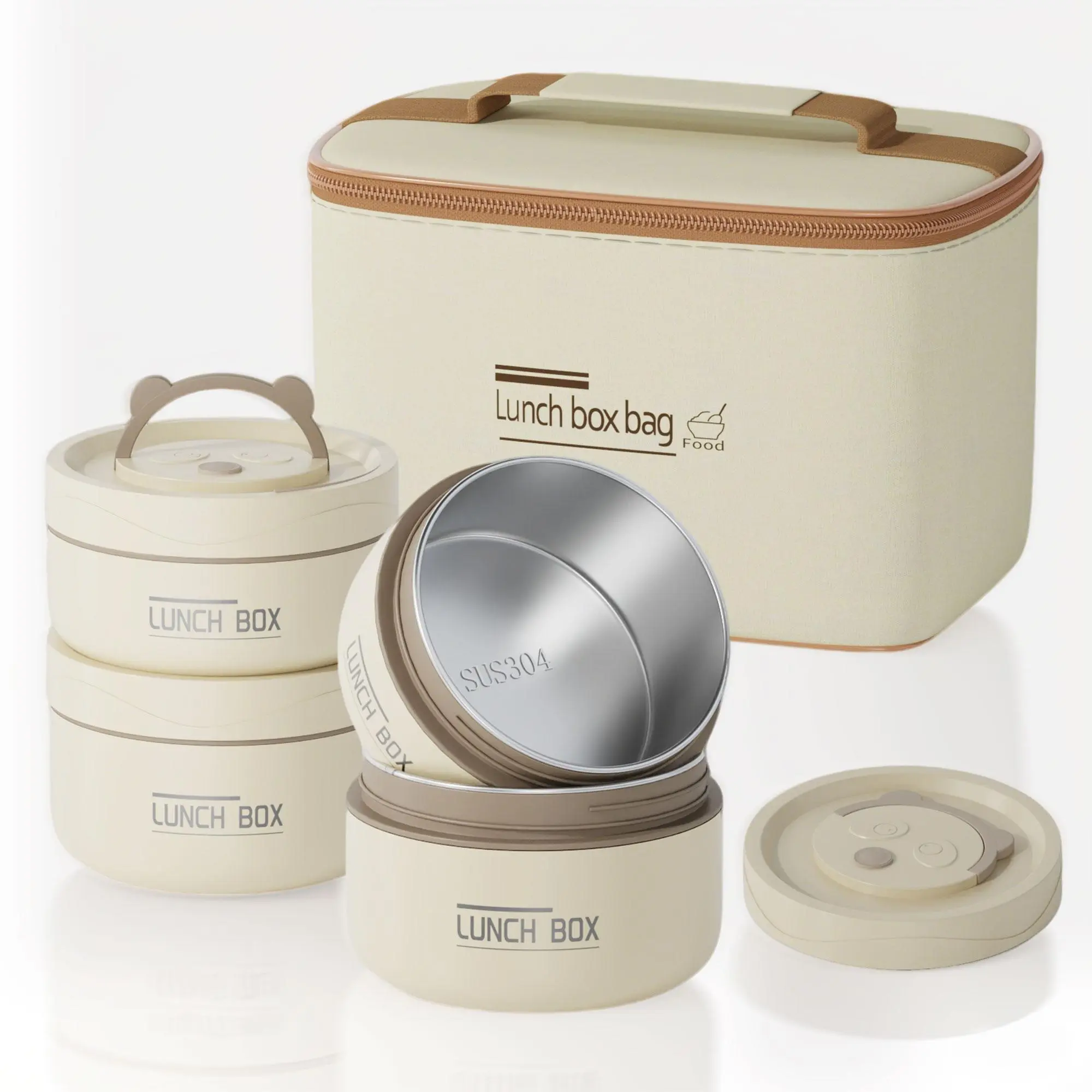 Meal Prep Containers, 4-Piece Stylish Stainless Steel Round Bento Box Set for Adults, Leakproof Insulated Jars for Camping & Work Lunch, Microwave Safe with Warm or Cool Hold, Insulated Lunch Compartment, Healthier Lifestyle