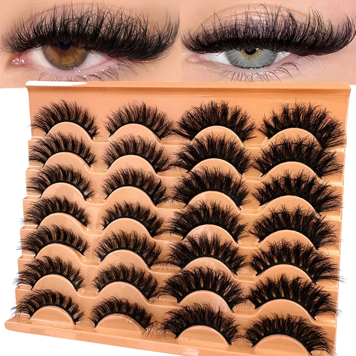 UMIRYAO 14 Pairs Luxury 3D Faux Mink Eyelashes - Thick, Fluffy And Elegant D Curl False Lashes, Natural Looking Fake Lashes With Wise Stripes, Fluffy Cat Eye Lashes, Suitable For Bold Eye Makeup, Reusable, For Beginners, Suitable For All Occasions
