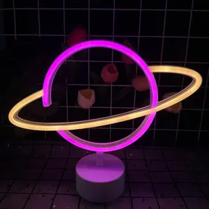 Creative LED Neon Table Lamp, Heart Planet & Rainbow Shaped Night Light for Bedroom Dorm Decor, Birthday Christmas Halloween Party & Kids Gift,BirthdayGift ,ChristmasDecor ,HalloweenDecor ,DormDecor