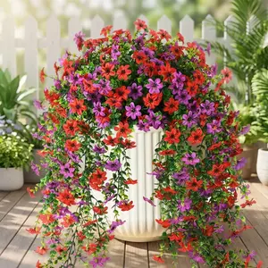 Everlasting Bloom Artificial Hanging Orchids (6-Pack). All-weather, UV-resistant faux flowers offering year-round vibrancy for indoor & outdoor spaces. filler backyard decor