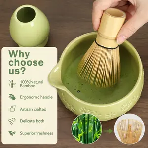 7-Piece Traditional-Modern Glossy Steel Handle Matcha Whisk Set - Ceramic Spouted Bowl, Bamboo Chasen, Chasen Holder, Scoop Rest, Sifter - Japanese Tea Ceremony Kit, Matcha Set Gift Box, Ideal Valentine's Day Gift for Women, Matcha Set Gift Box 7Pcs/Set