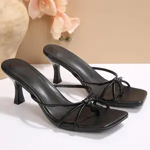 Women's Trendy Kitten Heels Sandals Square Toe Slip-On Heeled Sandals for Party