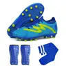 brooman Unisex Kids' All-Seasons Soccer Training Kit - Synthetic FootHug Firm Ground Soccer Shoe, Velcro Fasten Football Cleats, Shin Guards, Socks (Little Kid Sizes)