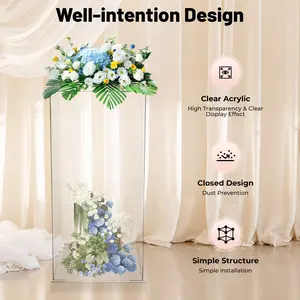 CNCEST Clear Acrylic Display Stand, 12x12x24in Heavy-Duty 3mm Riser, Modern Wedding Centerpiece for Floral Arrangements, Decor Ornaments