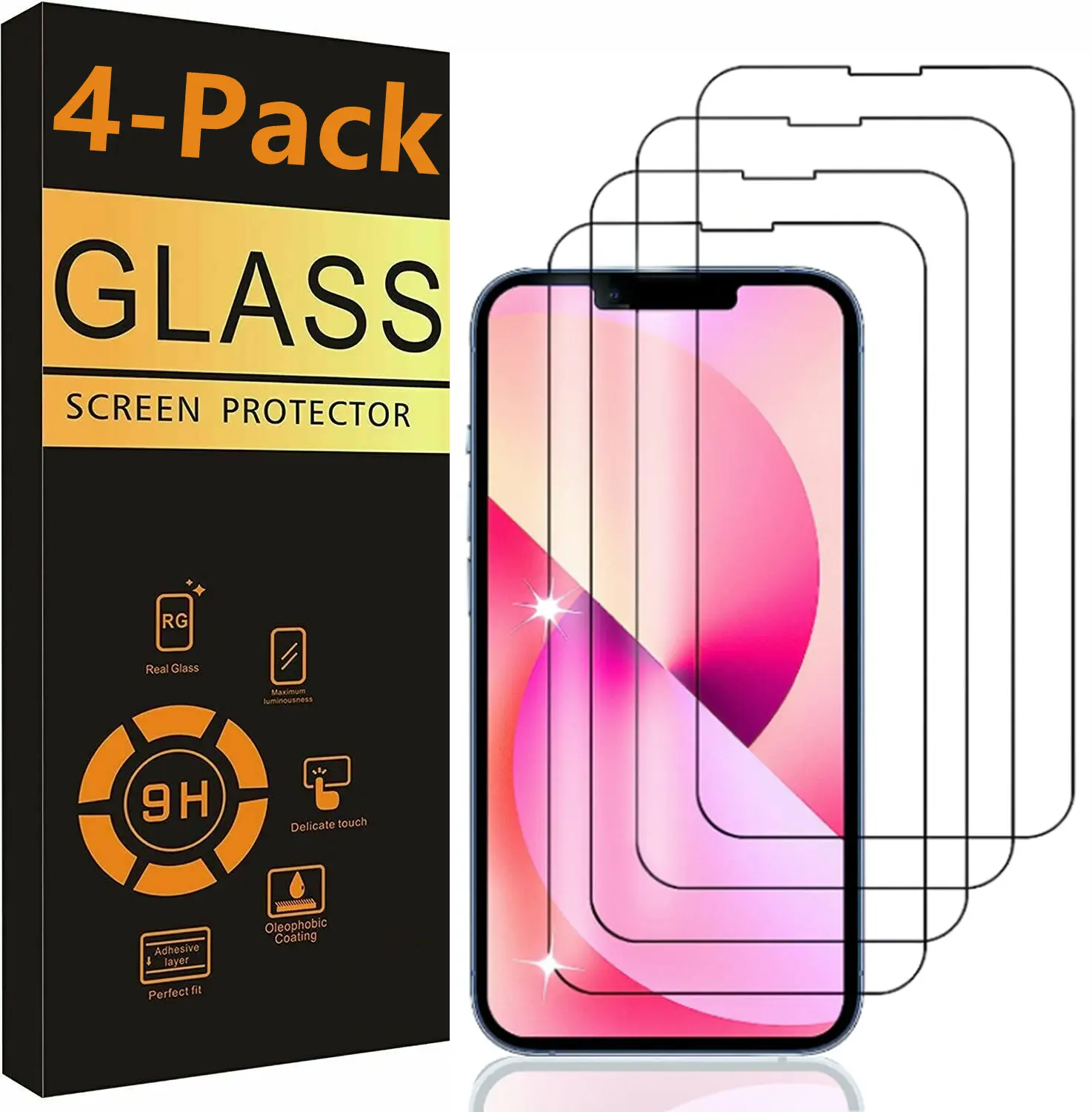 4 Pcs Tempered Glass Screen Protector for iPhone Duo iPhone 18 Pro Max Plus 17 16 15 14 13 12 11 XR XS MAX 8 7 6, 9H HD Tempered Glass Film, Anti-Scratch