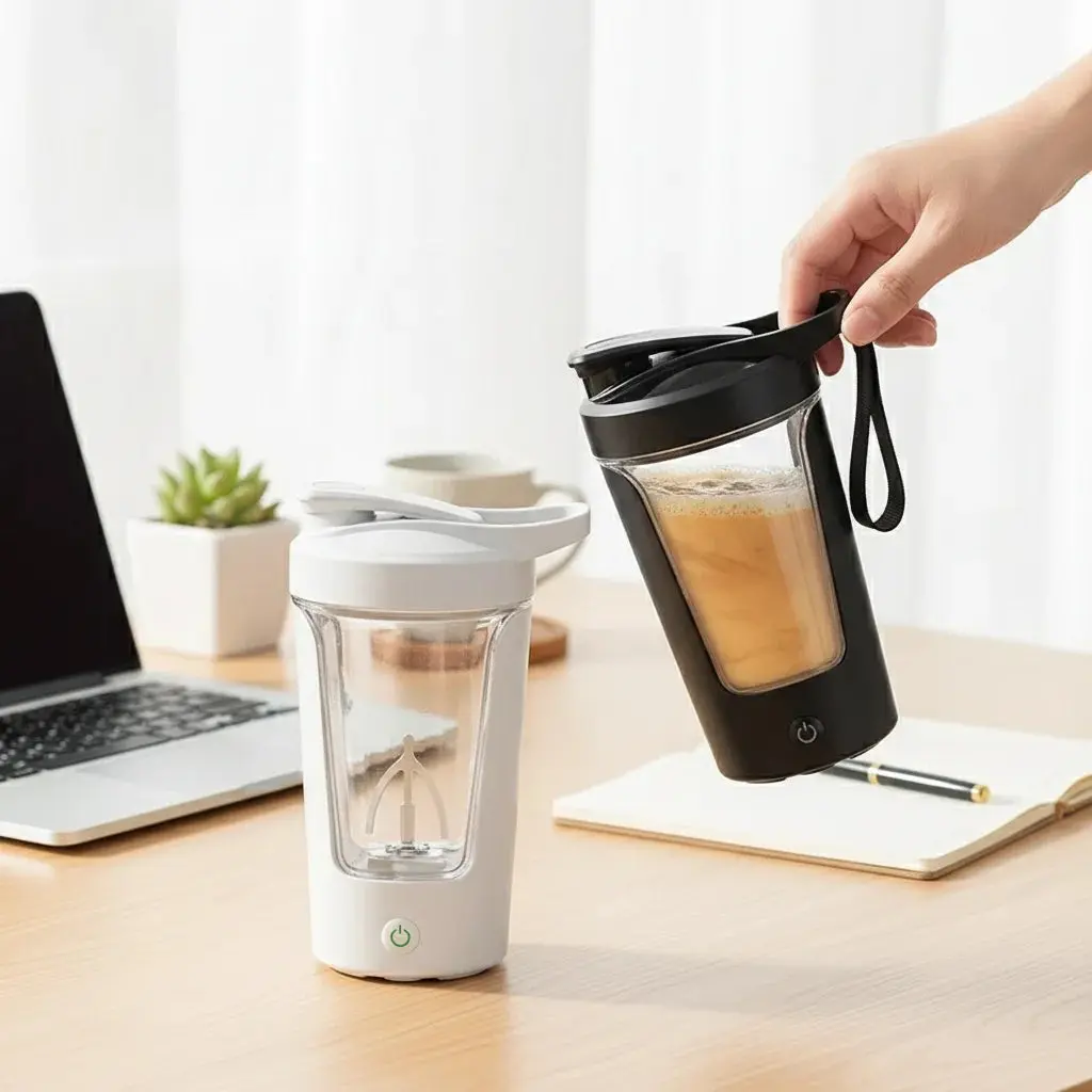 PrimeFit AutoMix Protein Shaker – 450ml Electric Self-Stirring Fitness Bottle