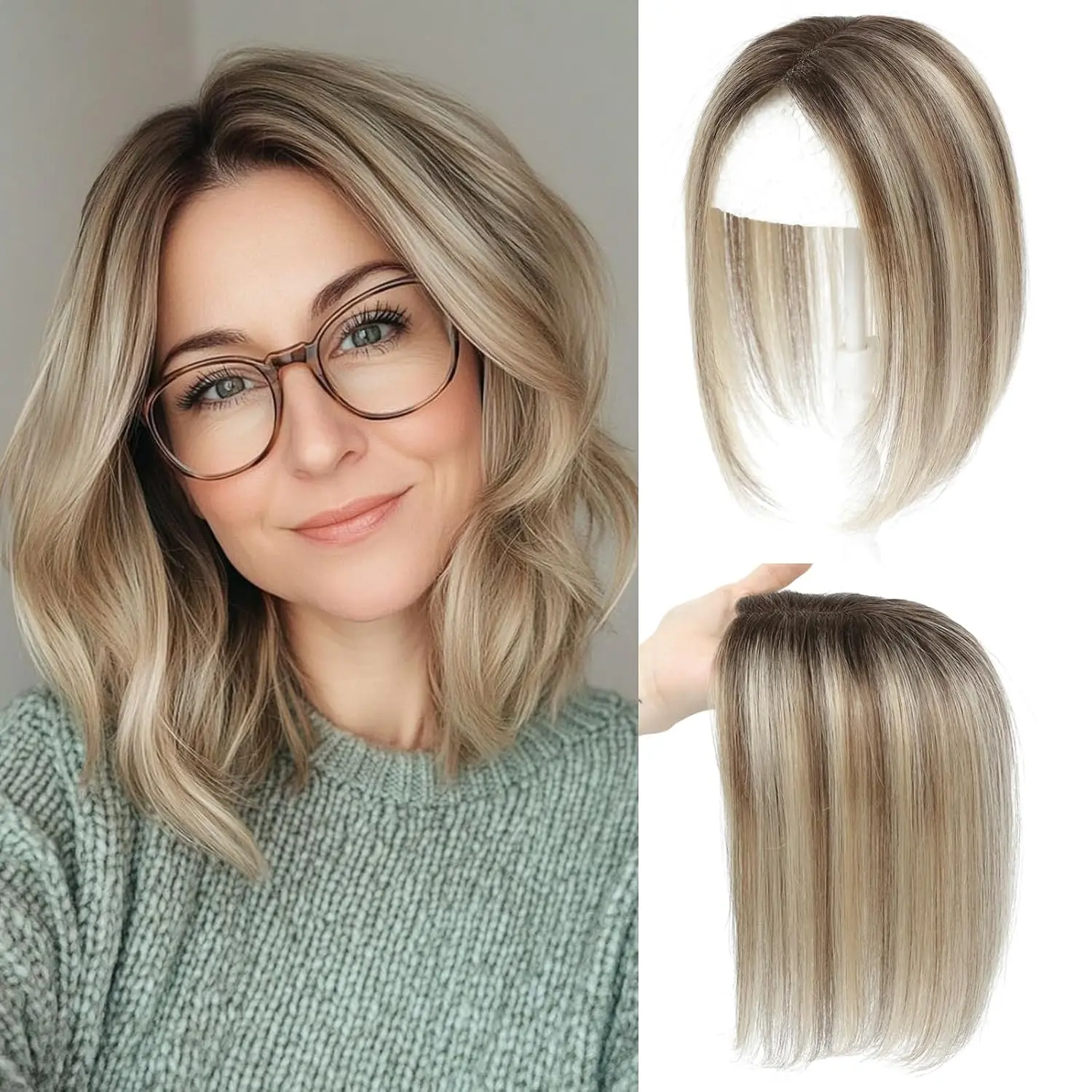 Hair Toppers for Women Real Human Hair 10 inch Straight Hair Toppers for Women with Thinning Hair Real Human Hair Toppers 4.5*3 Swiss Lace Base 29G Add Hair Volume Cover Grey Hair Glueless Beginner Wig Lace Closure Wigs