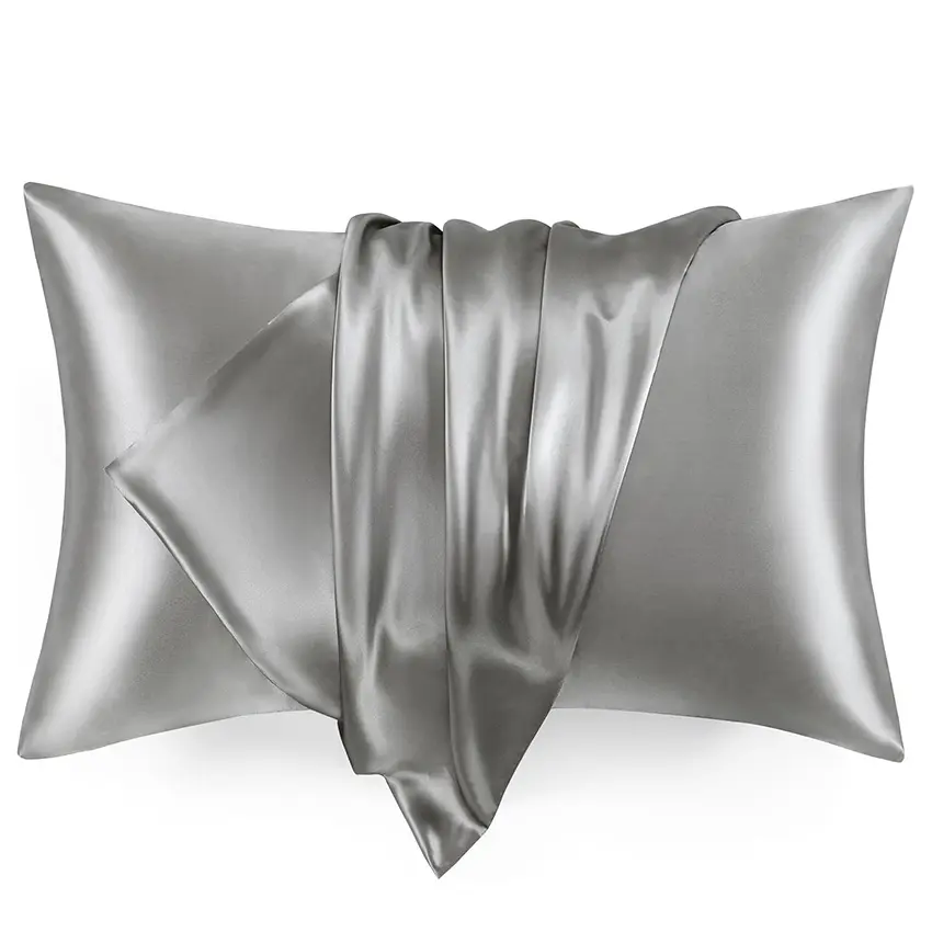 2 Pack Satin Pillowcases Queen Size 20x30, Silky Cooling Pillow Covers for Hair & Skin, Wrinkle Resistant, Envelope Closure, Machine Washable, Dark Grey sewing