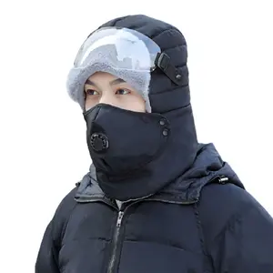 Plush winter hat with attached goggles and breathable valve visor