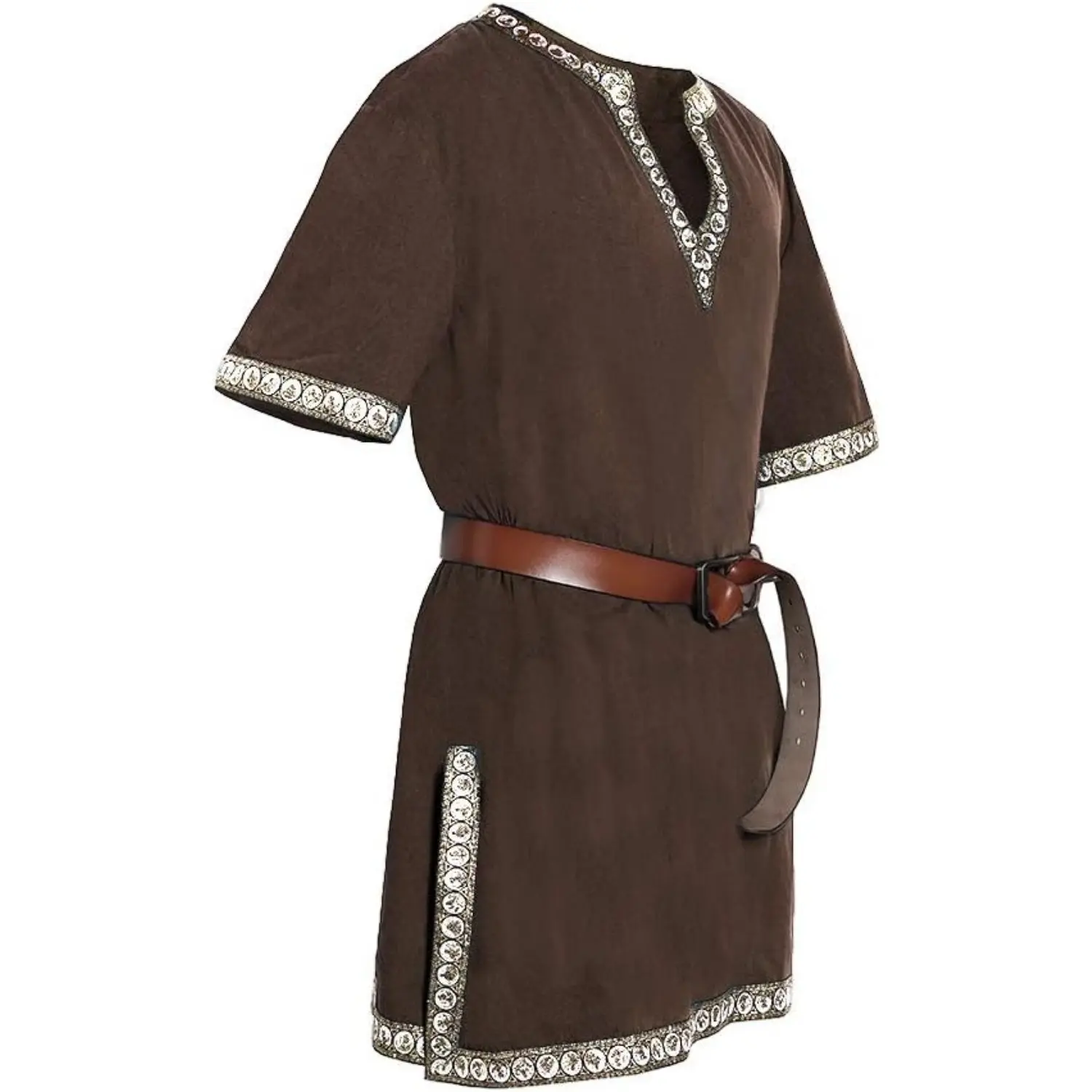 Runcati Mens Vintage Short Embroidered Medieval Tunic - Menswear Unisex Halloween Renaissance, Viking Knight, Pirate Warrior LARP Shirts, Embroidery, Clothes