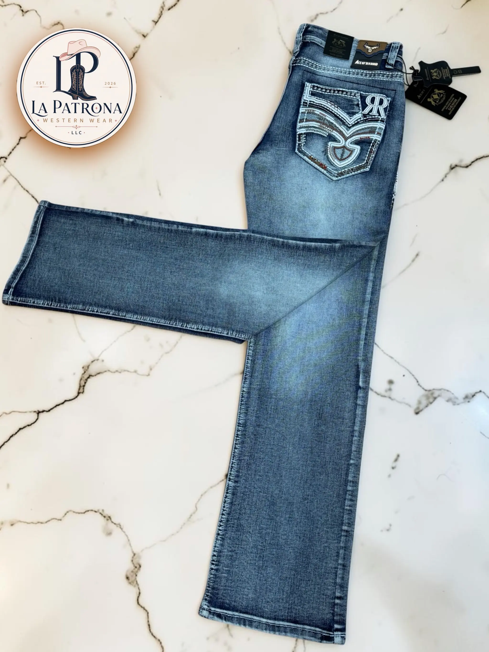 Ace 1505 M. Blue Mens Western Cowboy Jeans Straight Fit Boot Cut / Pantalon Vaquero para Hombre corte para Bota