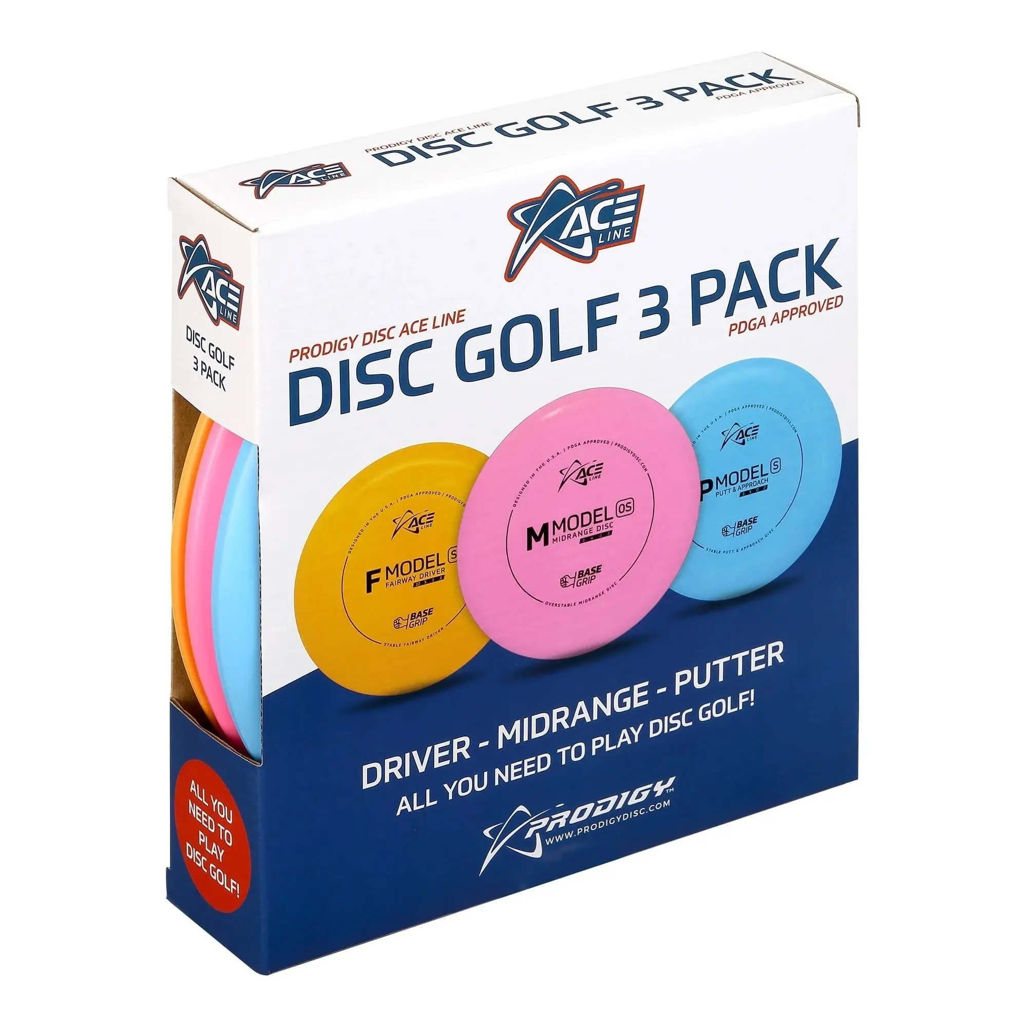 Prodigy Ace Line Disc Golf 3-Pack Set - Grip-Enhanced Putter, Midrange Option, Weather-Ready for Disc Sports Enthusiasts