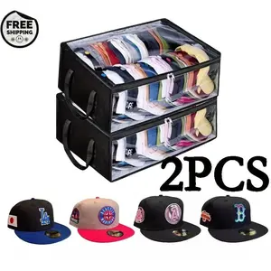 2PCS Wide Hat Storage for Baseball Caps – Holds Up to 40 Snapbacks | 16" Wide Fits Two Rows | Transparent Top for Easy Access | Keeps Closet Clean & Dust-Free