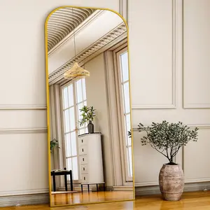 71"x26" Full Length Mirror Full  Mirror Top Rounded Corner Aluminum Frame Hanging or Leaning Wall Floor Mirror with Stand for Living Room Bedroom Cloakroom,
