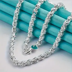 1pc 925 Sterling Silver Plated Bamboo Chain Charm Necklace For Man Women Wedding Party Fashion Jewelry necklaces men Festive Christmas couples gift High-quality souvenir 20/24 Inch Faucet Chain Necklace  Fashion Wedding Engagement Charm Jewelry