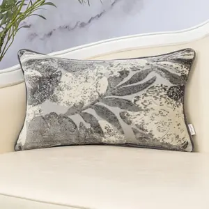 Grey leaf rectangle pillow cover cut velvet cushion cover luxury modern pillowcase for couch living room bedroom, 12x20 inch