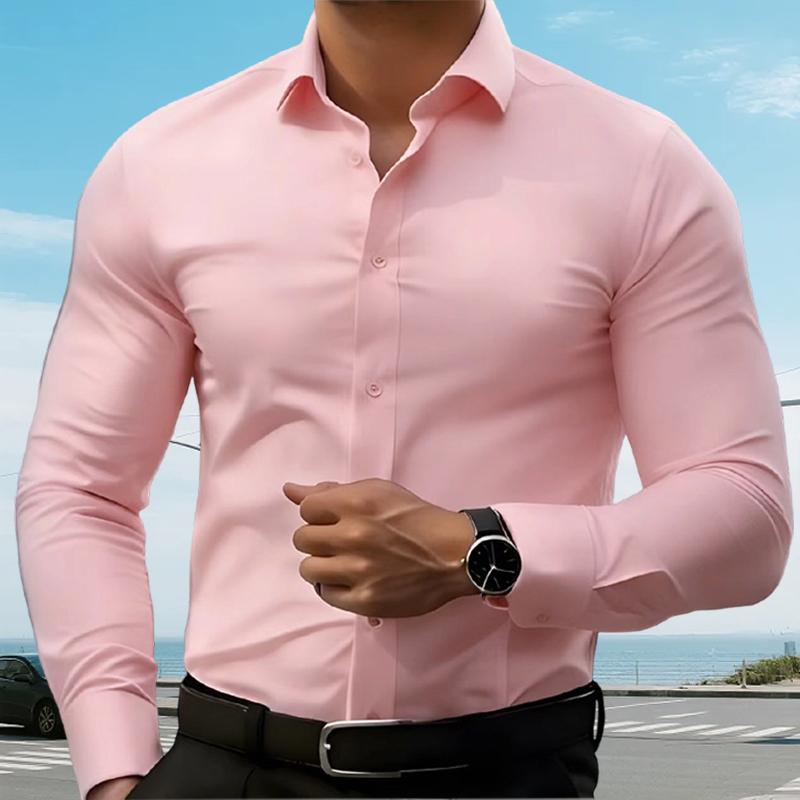Gentle Men's Stretch Dress Shirts Short Sleeve Slim Fit Business Casual Button Down Shirts Muscle Fit Men's Dress Shirts Shortsleeve Menswear gifts for dad Polo Quick-Dry Striped Set
