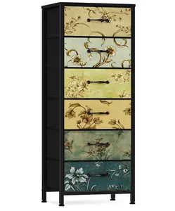 Tall 6 Drawers Dresser - Vintage Storage Organizer Unit with Fabric Bins for Bedroom, Living Room, Closet, Nursery, Dorm, Entryway, Bedside Furniture