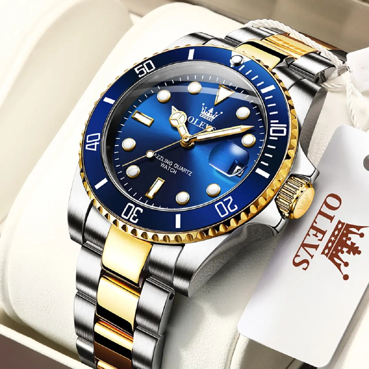 OLEVS Men's Classic Luxury Business Watch with Big Face Multifunction Stainless Steel Wristwatch Water Resistant