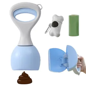 Portable Pet Waste Scooper for Dogs with Bag Dispenser, One-Hand Easy Cleanup, Lightweight Design, 15 Leak-Proof Bags for Mess-Free Pickup on Grass Gravel Dirt Parks and Backyards