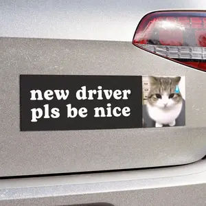New Driver Please Be Patient, Cat Meme Car Bumper MAGNET, Funny Meme, Nervous, Student Driver, Cute Car Decal Accessory, Magnetic Vinyl