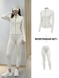 Sports yoga set, two-piece yoga suit, women's gold zipper jacket, yoga seamless nine inch leggings, Seamless Sport Clothing