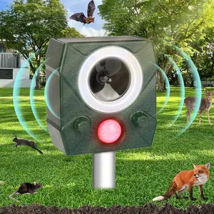 Solar-Powered Animal Repeller with LED Flashing Ultrasonic Alarm, Deters Mice Birds Puppies Kittens, Home & Commercial Use