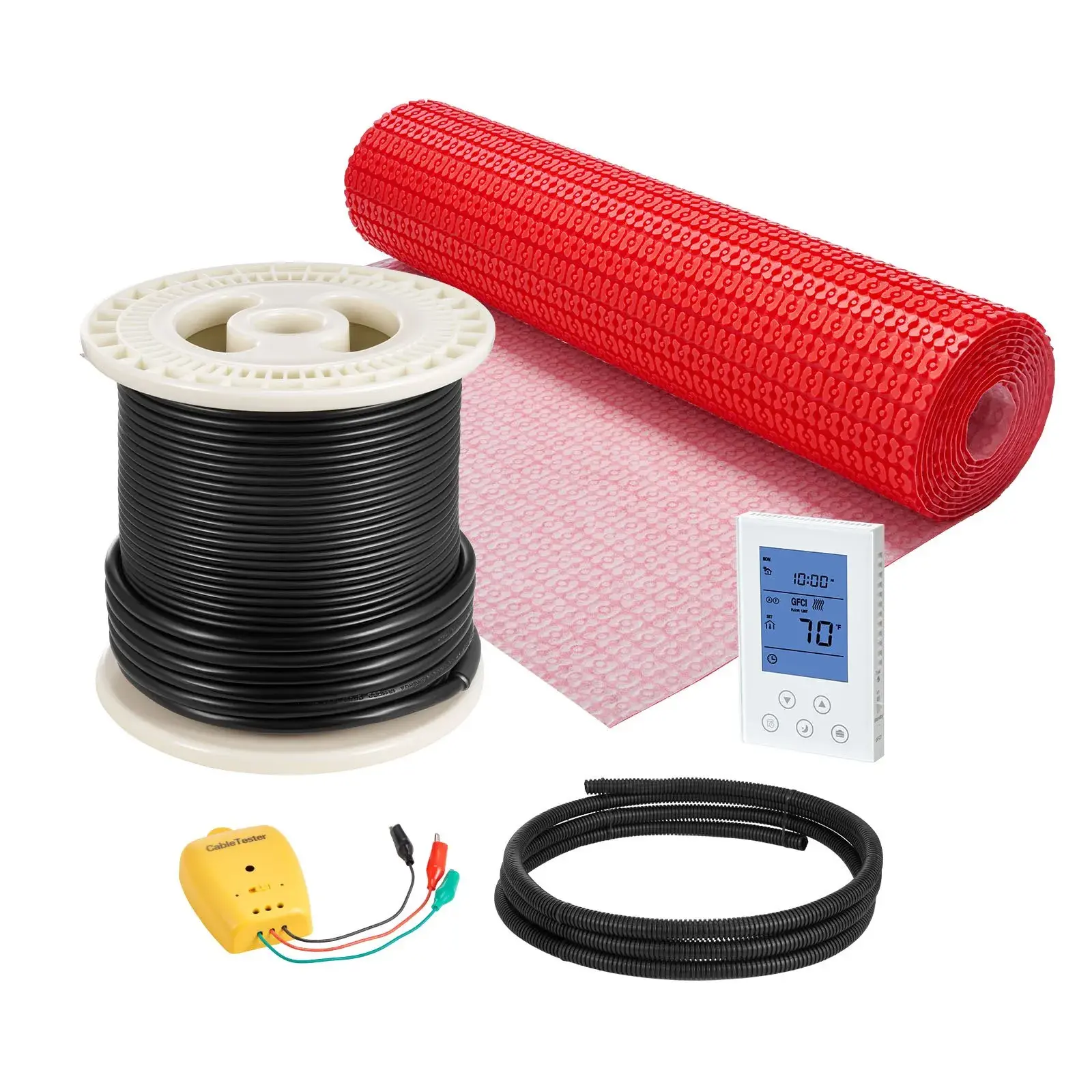【Summerfinds】VEVOR Corded 60 sqft 120V Adjustable Free Form Electric Radiant Floor Heating Mat System with Decoupling Membrane, Secure Smart Thermostat, Alarm, 15A Aluminum Component - Precise Heat, Easy Installation for Tile, Stone, Vinyl - Silent