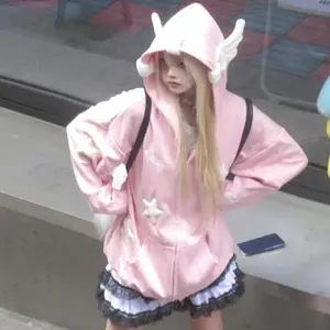 2025 Japanese Sweet Cute Y2k Top Autumn New Star Aesthetic Zip Up Hoodie Casual All Match Loose Women Sweatshirt Anime Coat winter