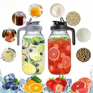 Vintage Half Gallon Mason Jar Pitcher Large 64 oz Wide Mouth with Lid - 2 Quart Airtight Glass Jug for Water, Juice, Milk, Tea, Iced Coffee and Drinks