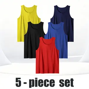5Pcs Plus Size Solid Tank Top Breathable Quick Dry Sleeveless Tees For Sports Fiteness Workout Vest Sweat Vest tank tops for men