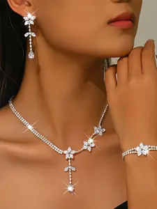 Women Floral Tassel Boho Jewelry Set, Necklace Earrings Bracelet, Elegant Flower Design, Perfect For Garden Weddings, Valentine’s Day & Mother’s Day Gifts, Trendy Jewelry Set, Fashionable Jewelry Set