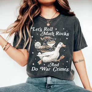 Women's Soft Fabric Short-Sleeve Top - Funny Let's Roll Math Rocks, Frog Wizard, Chaotic TTRPG Goose Rider D20 Dice Gamer Tee Gift