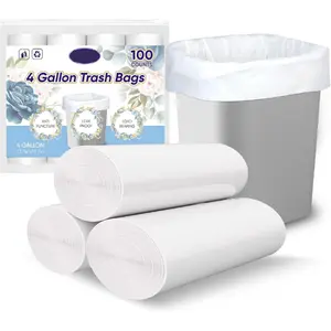 Small Trash Bags 4 Gallon, 100 Count Small Garbage Bag Bathroom White Mini Trash Bag Trash Can Liners Unscented Small Garbage Bags for Bathroom Can