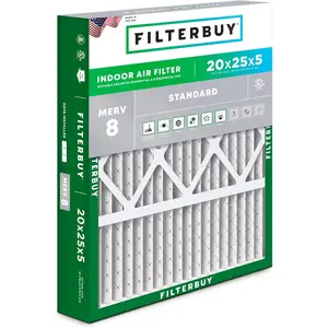 Filterbuy 20x25x5 Air Filter (1-Pack), Pleated MERV 8 Dust Defense HVAC AC Furnace Air Filters for Honeywell FC100A1037, Lennox X6673, Carrier, and More