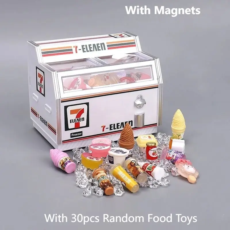 3D Refrigerator Magnets Miniature Set - Decorative Boxed Simulation Freezer Model with USB Rechargeable LED, LED Signboard for Cozy Night Glow, Ideal for Dollhouse Toy Displays, Doll Playsets, Doll Stroller Playsets