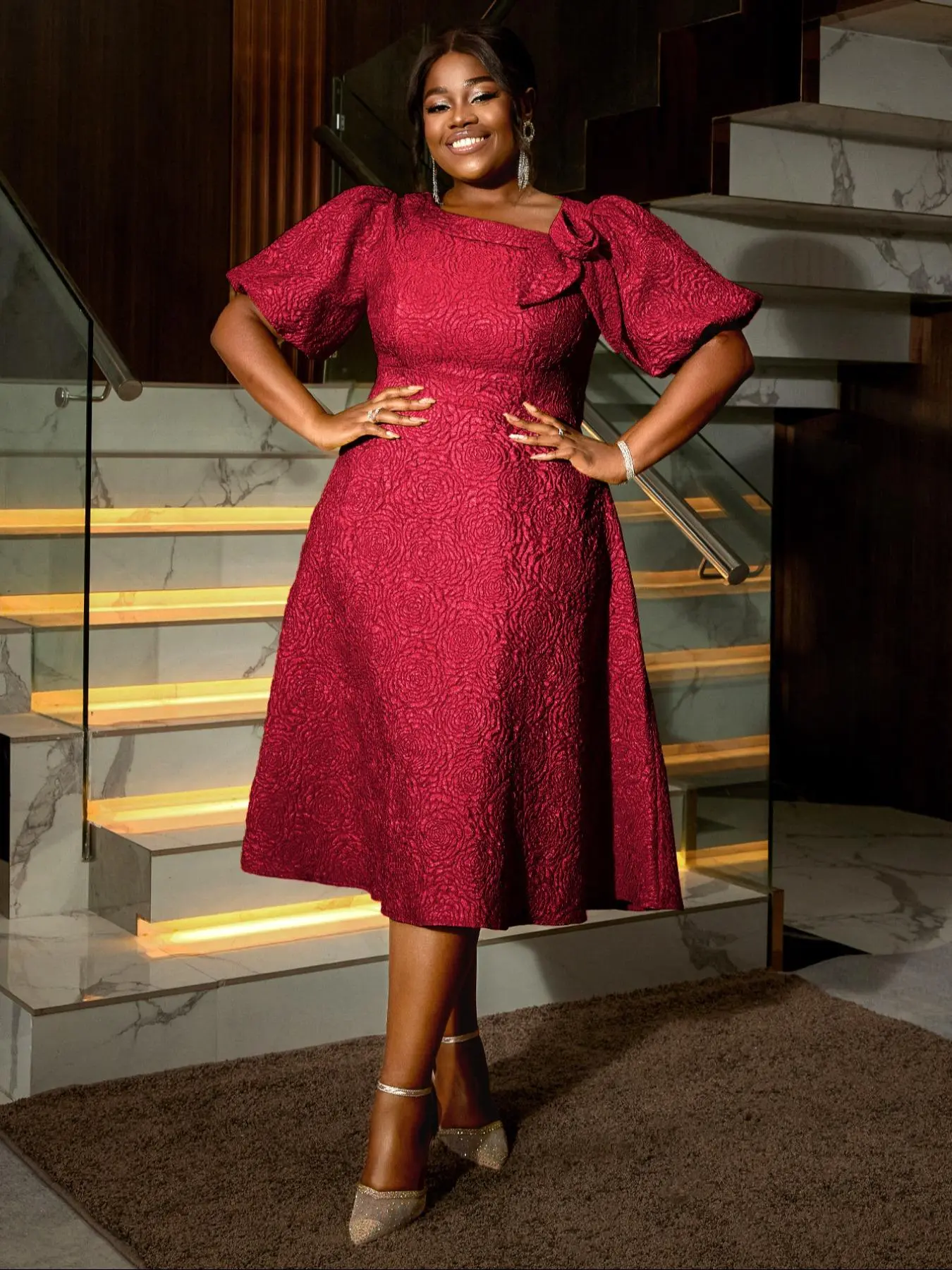 gold dress for wedding guest Ever-Pretty Plus Size Sequin Midi Formal Dress with Cap Sleeves Occasion Dress