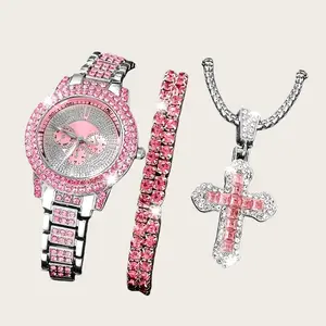 3pcs - Simplicity - Women's quartz watch - Stainless steel watch with crystal markings, Japanese high-precision movement, Mother's Day and Christmas gifts, suitable for gifting to girlfriends and mothers