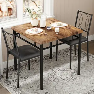 Garvee Dining Set for 2 People, Small Kitchen Table with Upholstered Chairs, Farmhouse Wood Dining Chairs for Small Spaces, Apartments, Available in Gray and Walnut